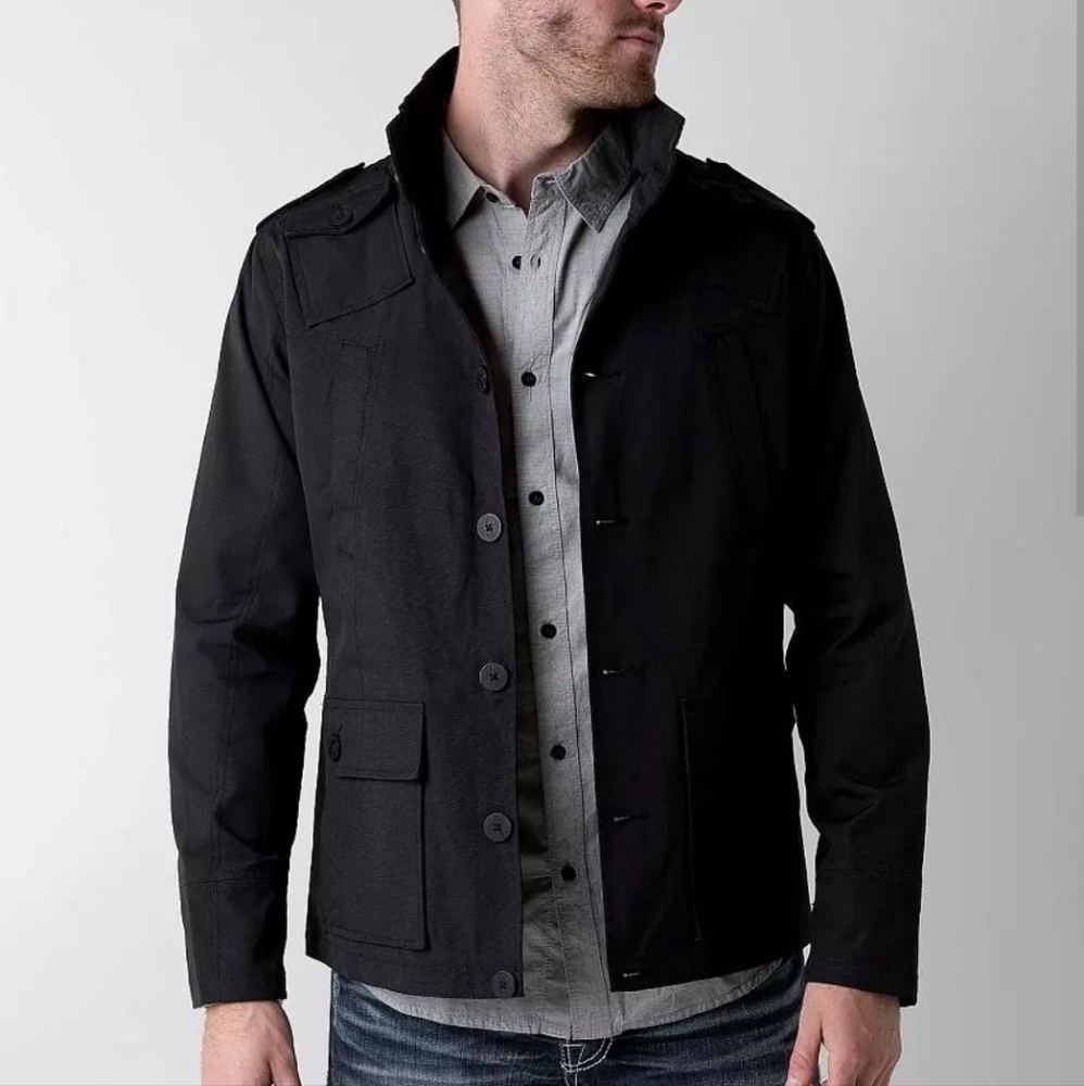 Kane & Unke Men's Military Jacket Size Small Hidden Hood Pockets